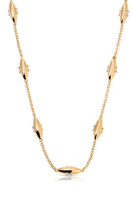 Oval Dome Baguette Necklace - Clear Crystal with 18k Gold Plating | Ettika