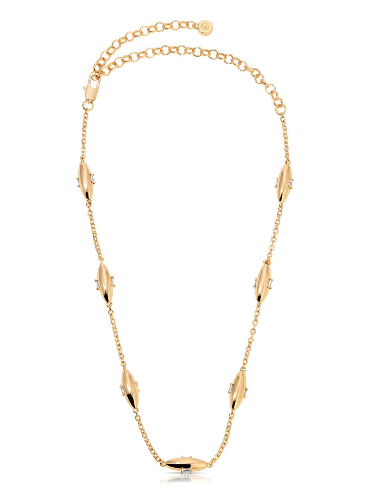 Oval Dome Baguette Necklace - Clear Crystal with 18k Gold Plating | Ettika