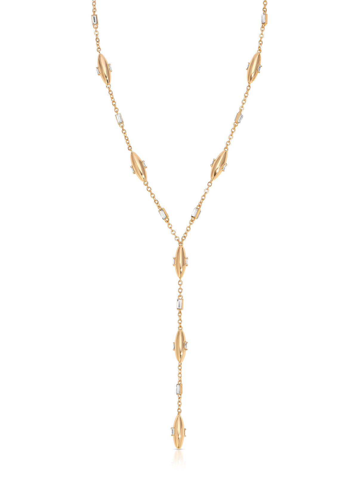 Oval Dome Lariat Necklace - Clear Crystal with 18k Gold Plating | Ettika