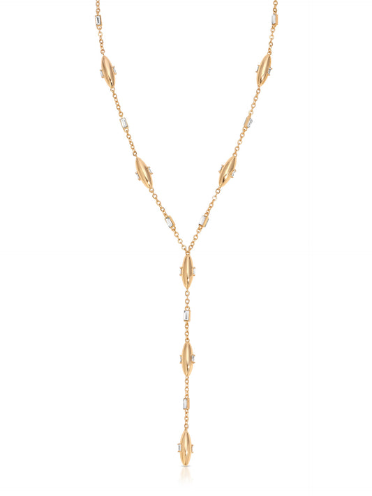 Oval Dome Lariat Necklace - Clear Crystal with 18k Gold Plating | Ettika