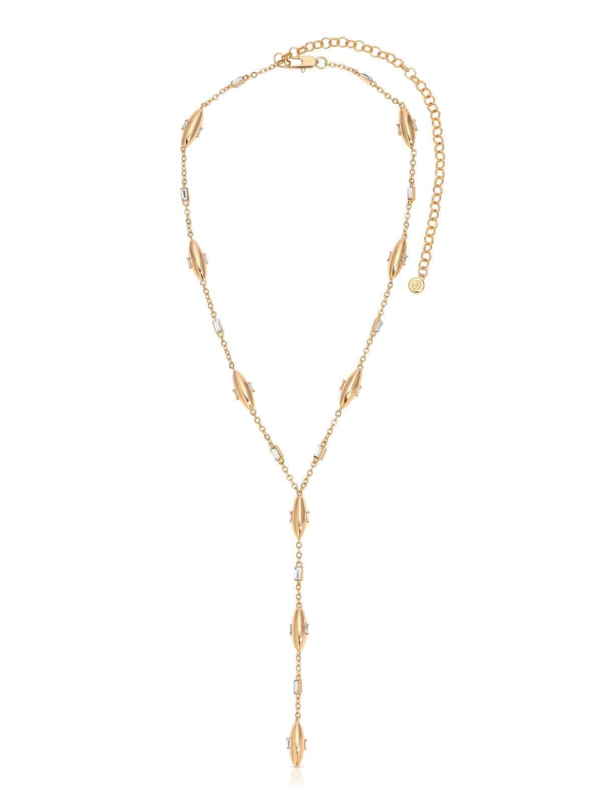Oval Dome Lariat Necklace - Clear Crystal with 18k Gold Plating | Ettika