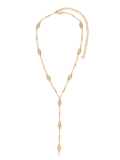 Oval Dome Lariat Necklace - Clear Crystal with 18k Gold Plating | Ettika