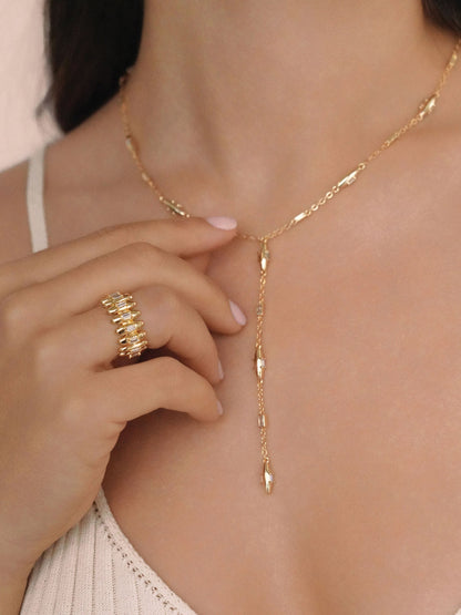 Oval Dome Lariat Necklace - Clear Crystal with 18k Gold Plating | Ettika