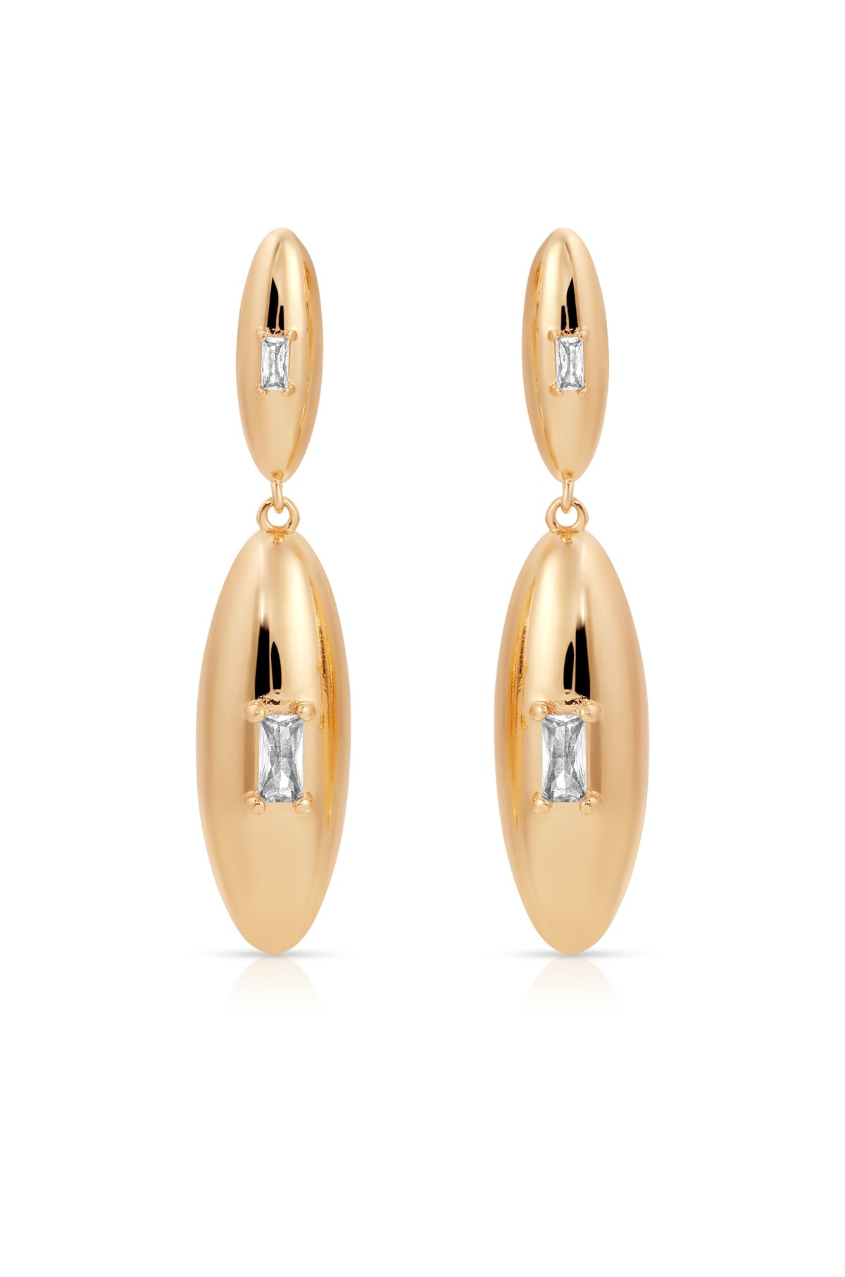 Oval Dome Double Drop Earrings - Clear Crystal with 18k Gold Plating | Ettika