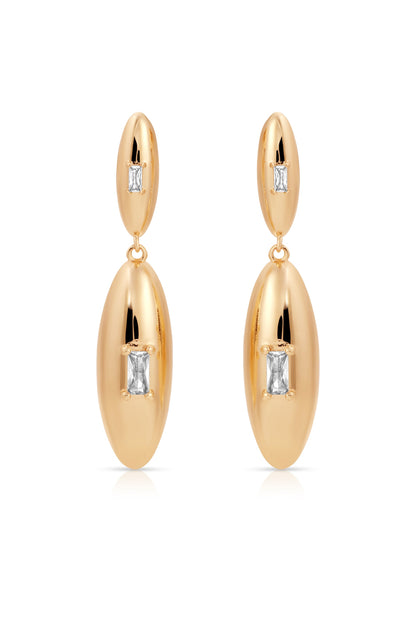 Oval Dome Double Drop Earrings - Clear Crystal with 18k Gold Plating | Ettika