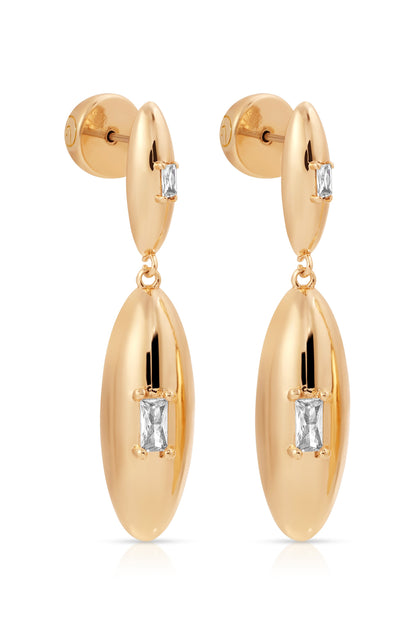 Oval Dome Double Drop Earrings - Clear Crystal with 18k Gold Plating | Ettika