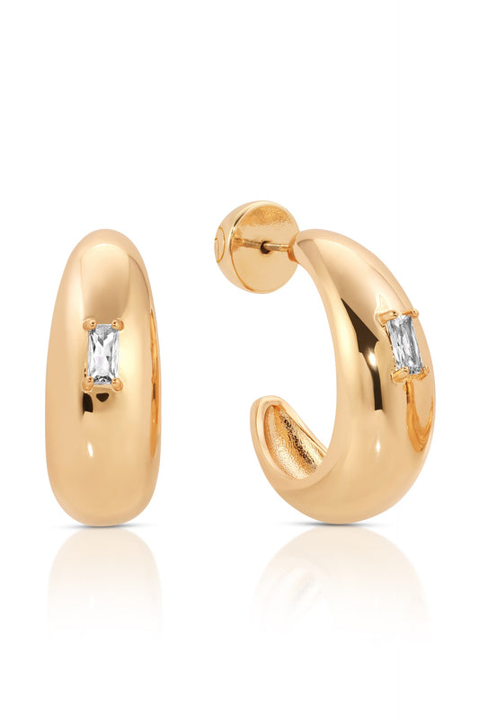 Oval Dome Baguette Hoops - Clear Crystal with 18k Gold Plating | Ettika