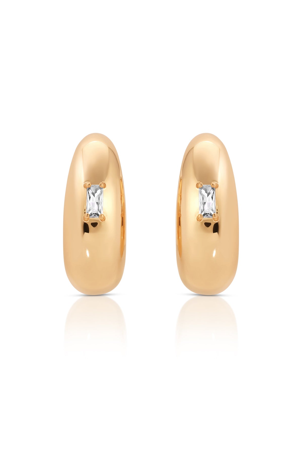 Oval Dome Baguette Hoops - Clear Crystal with 18k Gold Plating | Ettika