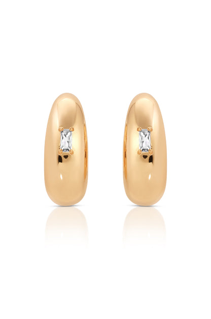 Oval Dome Baguette Hoops - Clear Crystal with 18k Gold Plating | Ettika