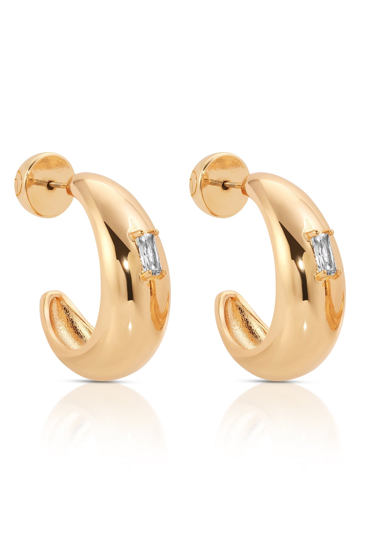 Oval Dome Baguette Hoops - Clear Crystal with 18k Gold Plating | Ettika
