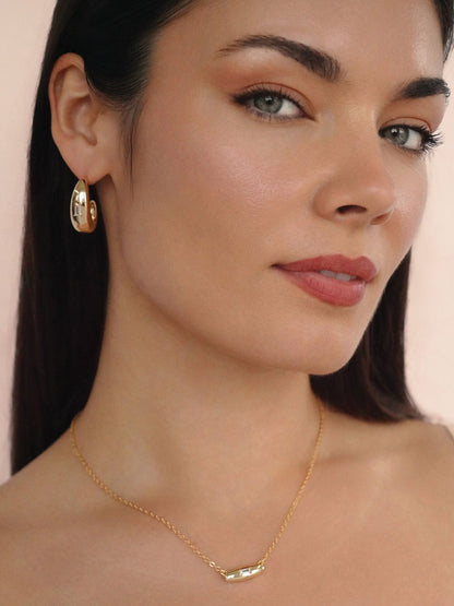 Oval Dome Baguette Hoops - Clear Crystal with 18k Gold Plating | Ettika