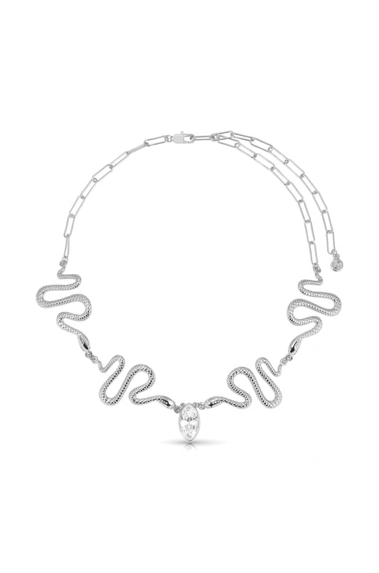 Serpentina Snake Choker - Clear Crystal with Silver Plating | Ettika