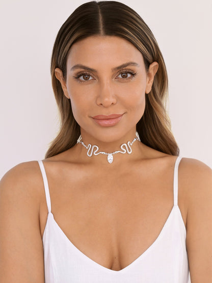 Serpentina Snake Choker - Clear Crystal with Silver Plating | Ettika