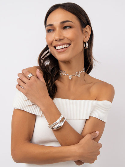 Serpentina Snake Choker - Clear Crystal with Silver Plating | Ettika