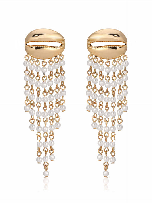 Mykonos Shell Dangle Earrings - Pearl with 18k Gold Plating | Ettika