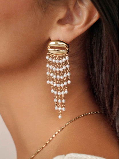 Mykonos Shell Dangle Earrings - Pearl with 18k Gold Plating | Ettika