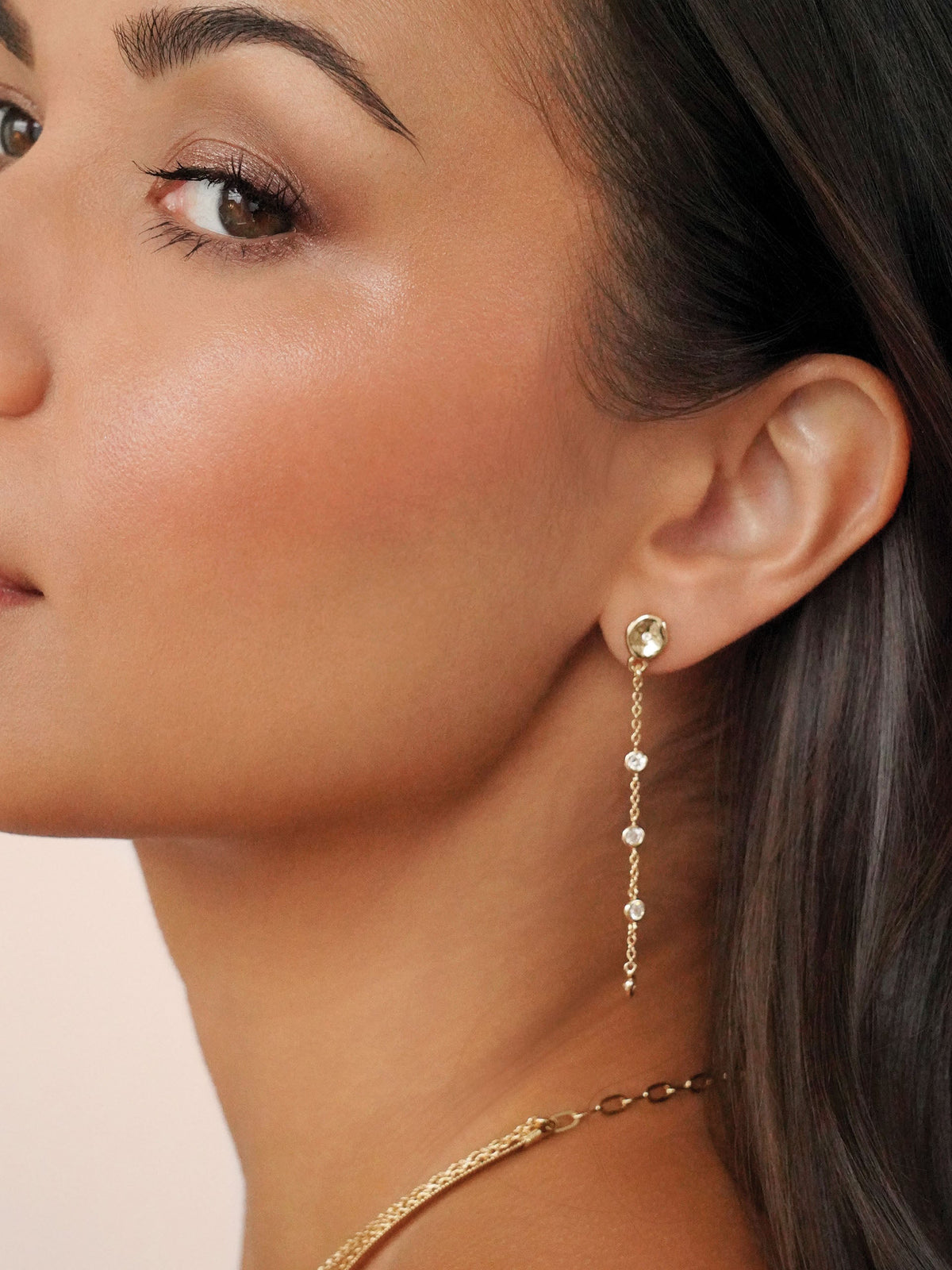 Dainty Dream Drop Earrings - Clear Crystal with 18k Gold Plating | Ettika