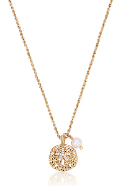 Sand Dollar Charm Necklace - Pearl with 18k Gold Plating | Ettika