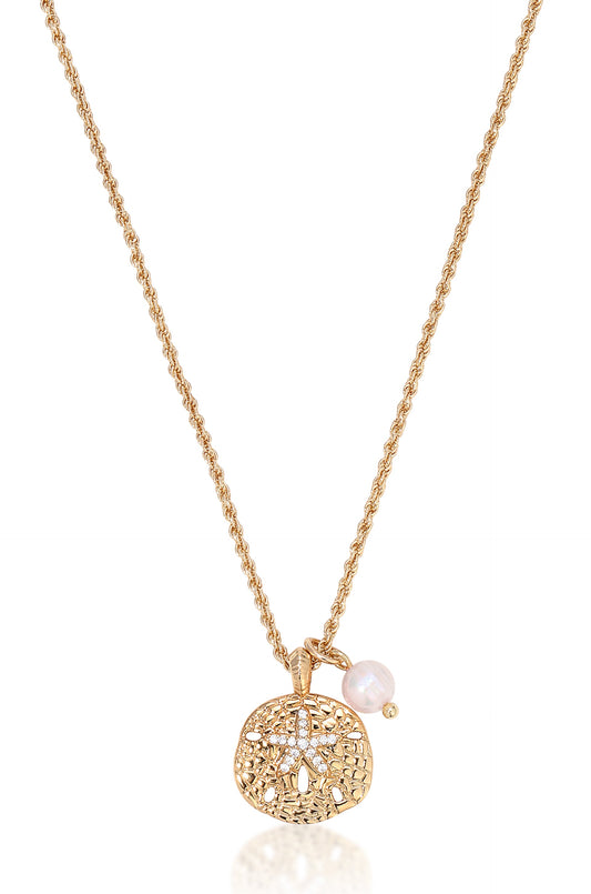 Sand Dollar Charm Necklace - Pearl with 18k Gold Plating | Ettika