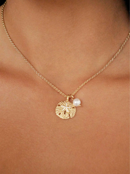 Sand Dollar Charm Necklace - Pearl with 18k Gold Plating | Ettika