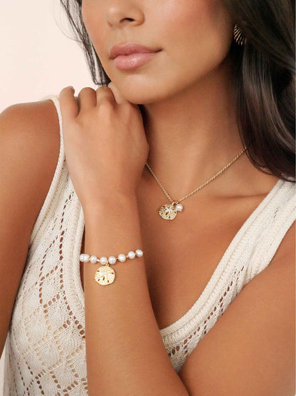 Sand Dollar Charm Necklace - Pearl with 18k Gold Plating | Ettika