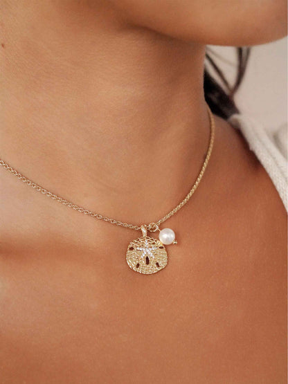 Sand Dollar Charm Necklace - Pearl with 18k Gold Plating | Ettika