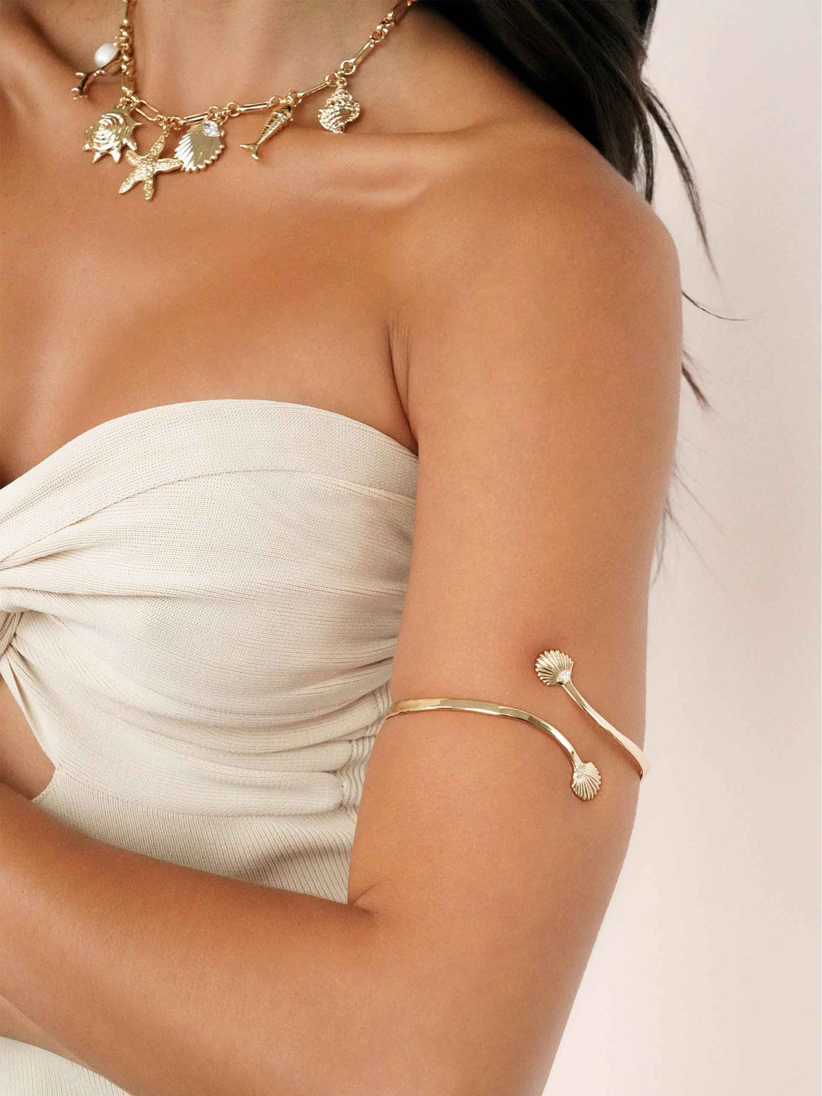Santorini Shell Arm Cuff - Clear Crystal with 18k Gold Plating | Ettika