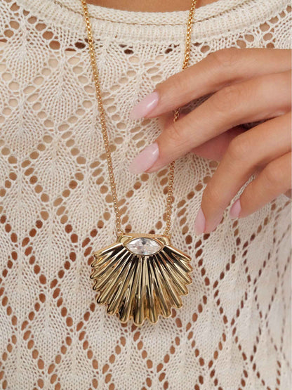 Scallop Crystal Necklace - Clear Crystal with 18k Gold Plating | Ettika