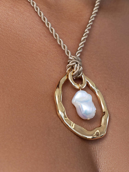 Nautical Pearl Necklace - Beige Rope with 18k Gold Plating | Ettika