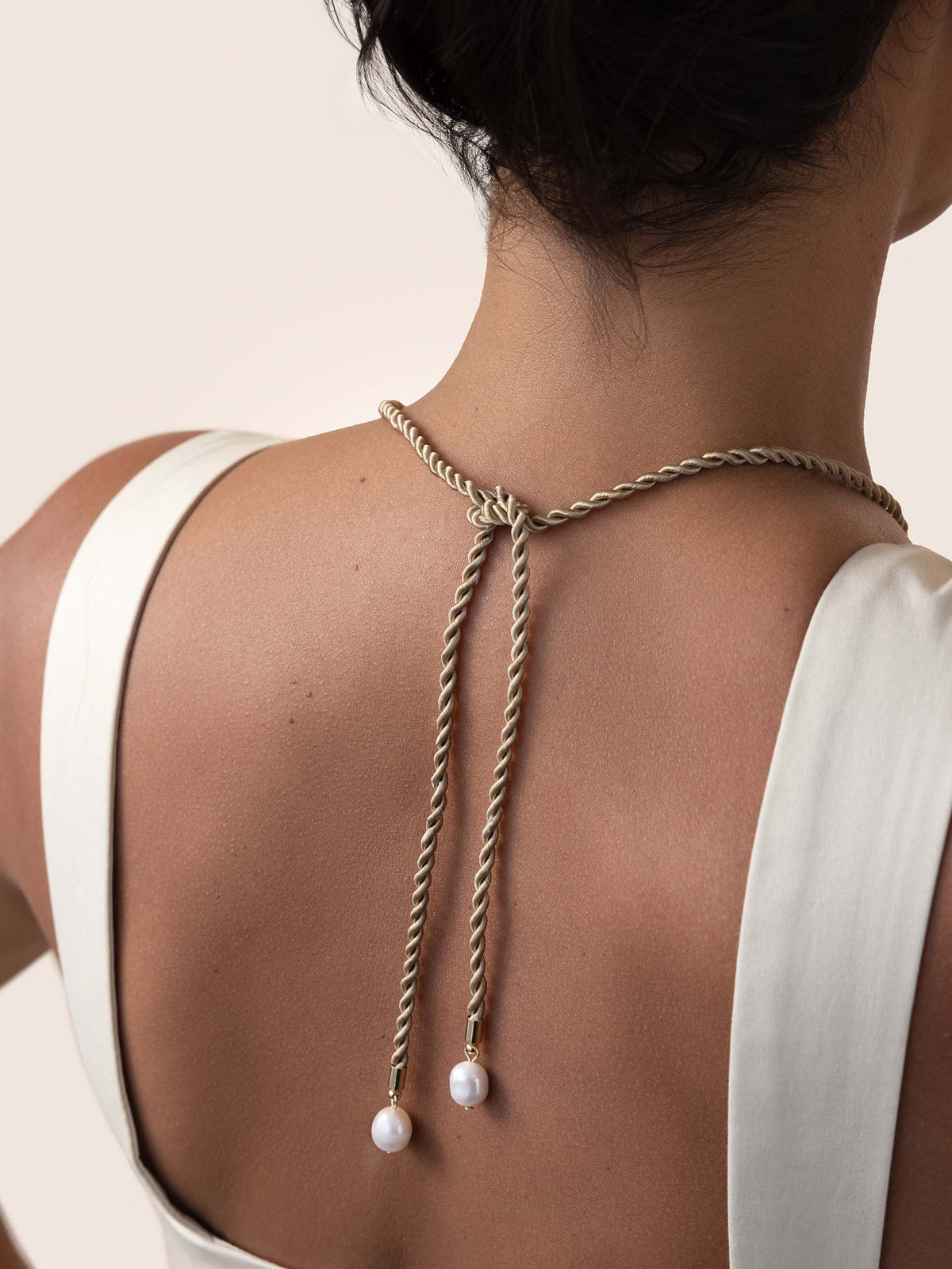 Nautical Pearl Necklace - Beige Rope with 18k Gold Plating | Ettika