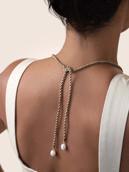 Nautical Pearl Necklace - Beige Rope with 18k Gold Plating | Ettika