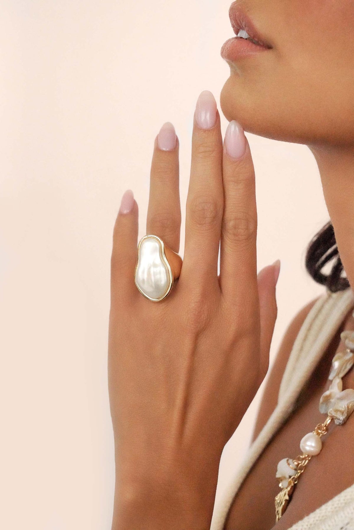 Sea-born Pearl Ring - Pearl with 18k Gold Plating | Ettika