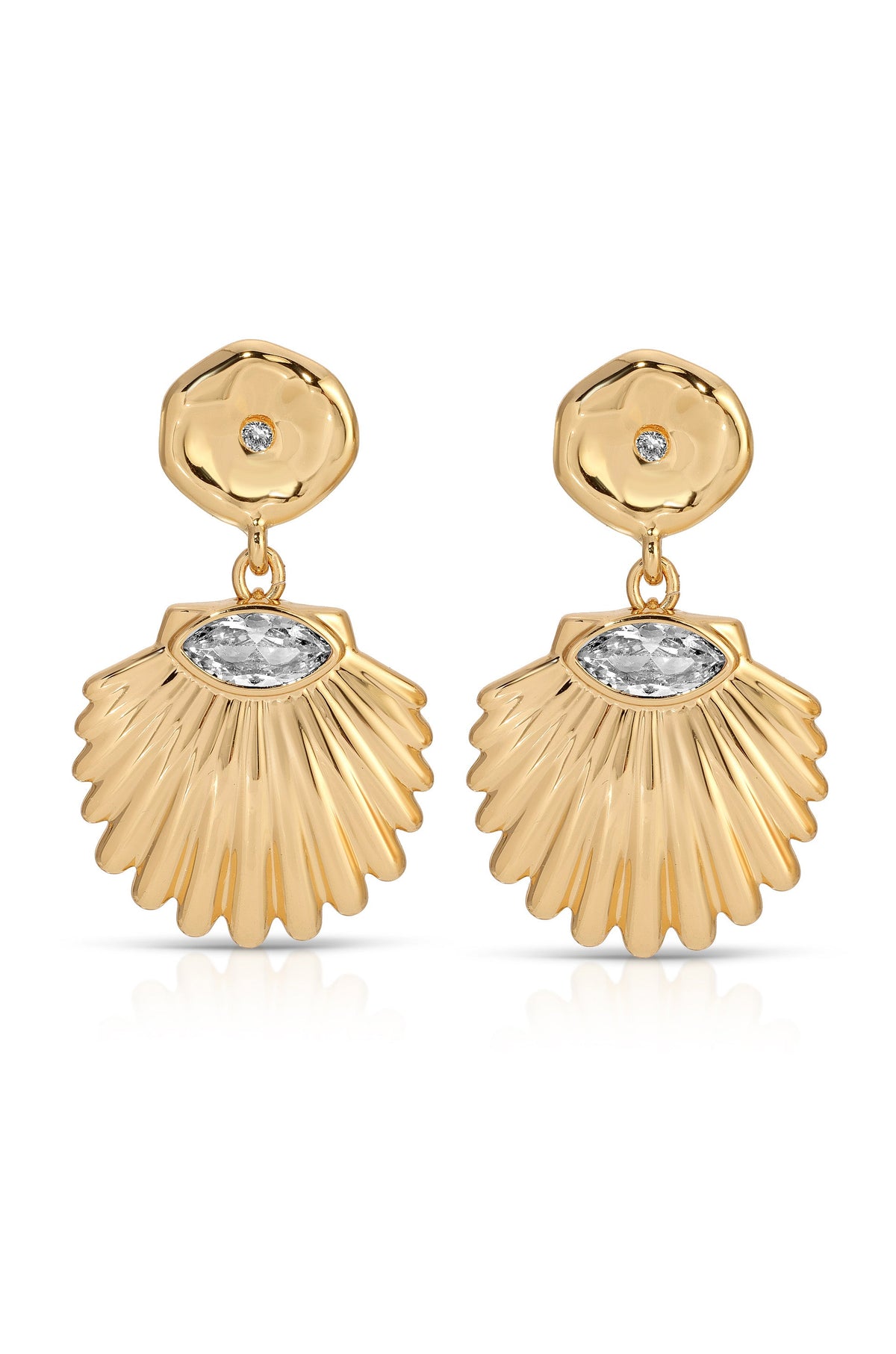 Santorini Shell Drop Earrings - Clear Crystal with 18k Gold Plating | Ettika