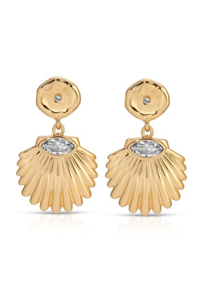 Santorini Shell Drop Earrings - Clear Crystal with 18k Gold Plating | Ettika