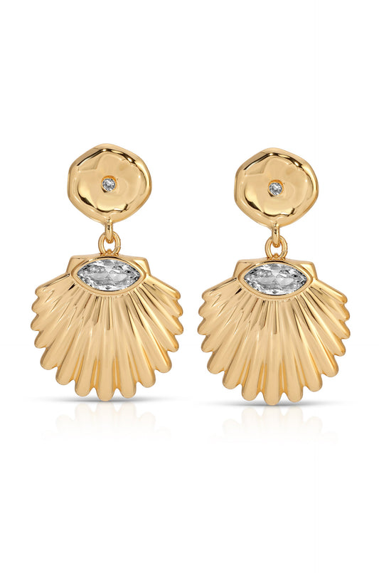 Santorini Shell Drop Earrings - Clear Crystal with 18k Gold Plating | Ettika