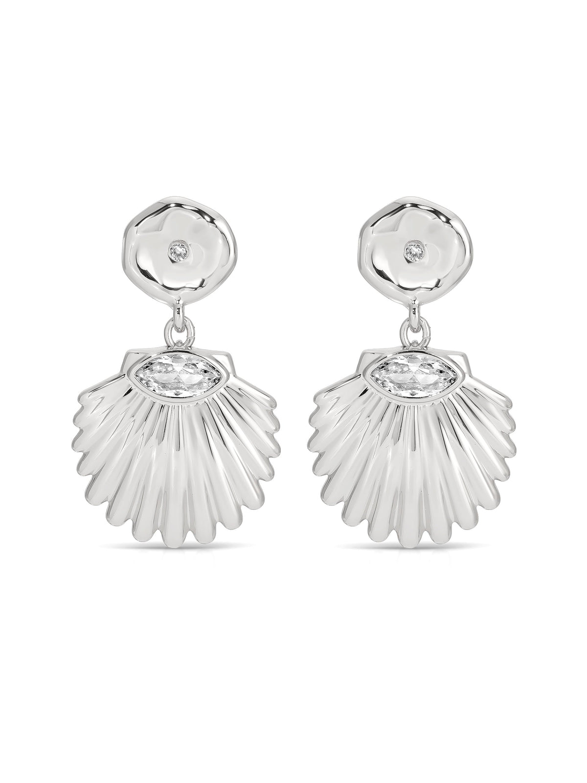 Santorini Shell Drop Earrings - Clear Crystal with 18k Gold Plating | Ettika