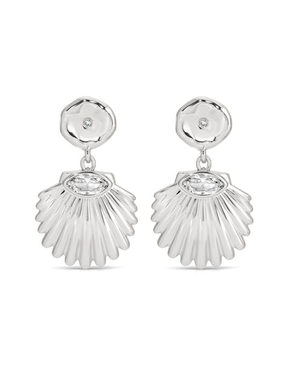 Santorini Shell Drop Earrings - Clear Crystal with 18k Gold Plating | Ettika