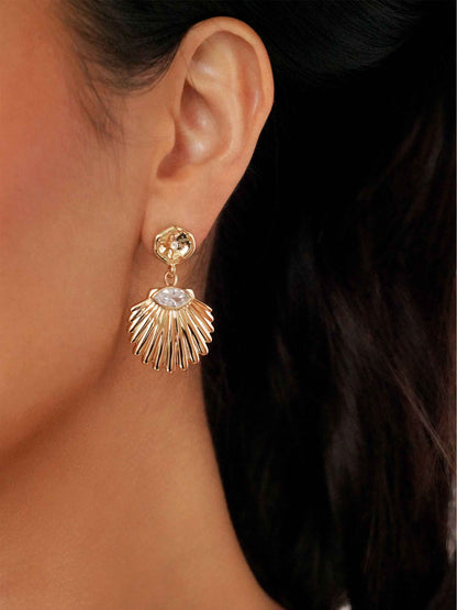Santorini Shell Drop Earrings - Clear Crystal with 18k Gold Plating | Ettika
