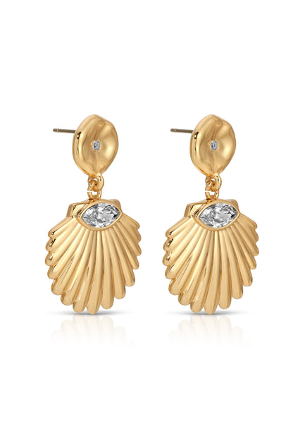 Santorini Shell Drop Earrings - Clear Crystal with 18k Gold Plating | Ettika