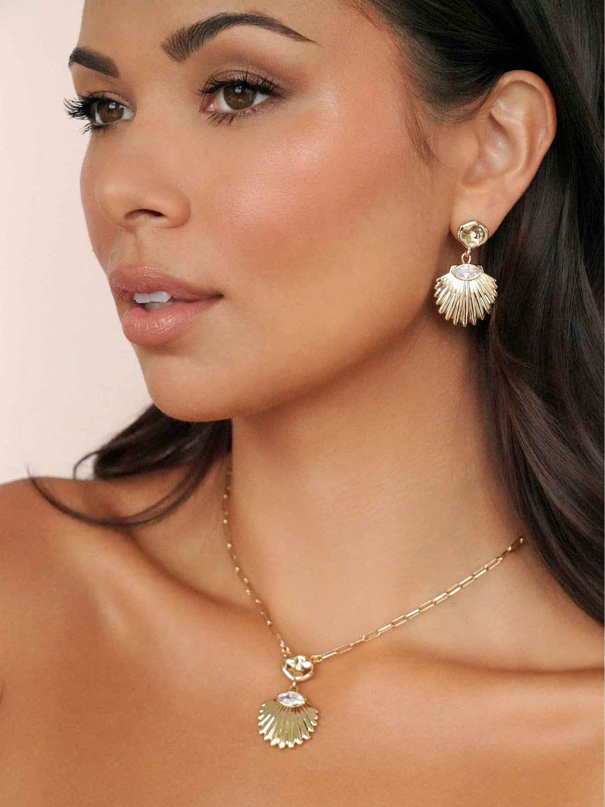 Santorini Shell Drop Earrings - Clear Crystal with 18k Gold Plating | Ettika