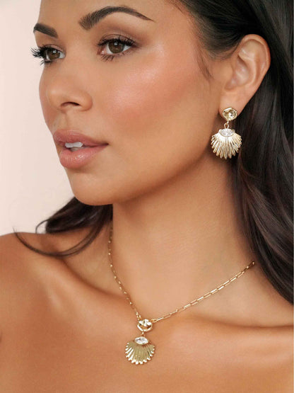 Santorini Shell Drop Earrings - Clear Crystal with 18k Gold Plating | Ettika