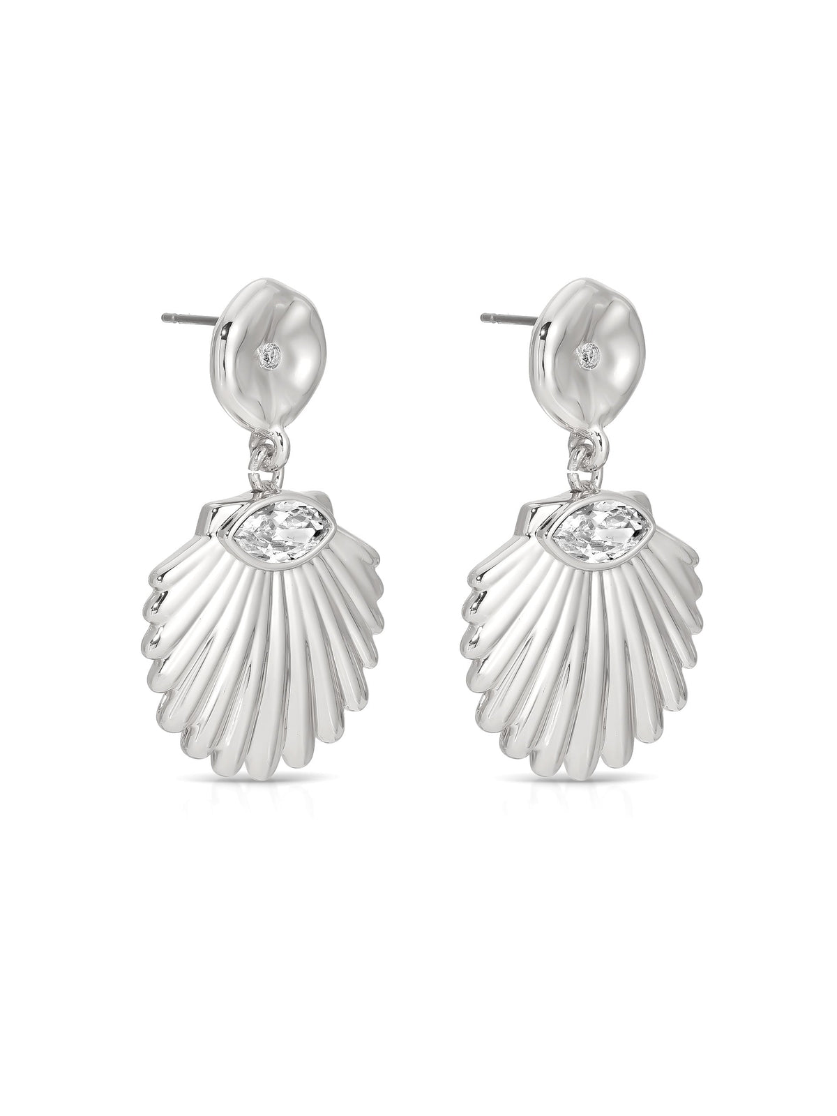 Santorini Shell Drop Earrings - Clear Crystal with 18k Gold Plating | Ettika