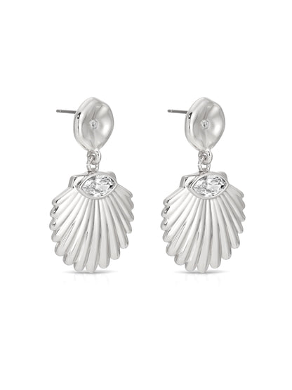 Santorini Shell Drop Earrings - Clear Crystal with 18k Gold Plating | Ettika