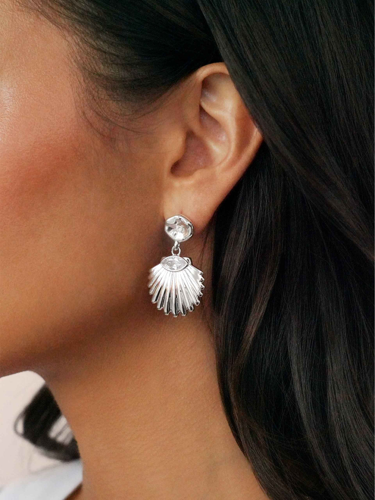 Santorini Shell Drop Earrings - Clear Crystal with 18k Gold Plating | Ettika