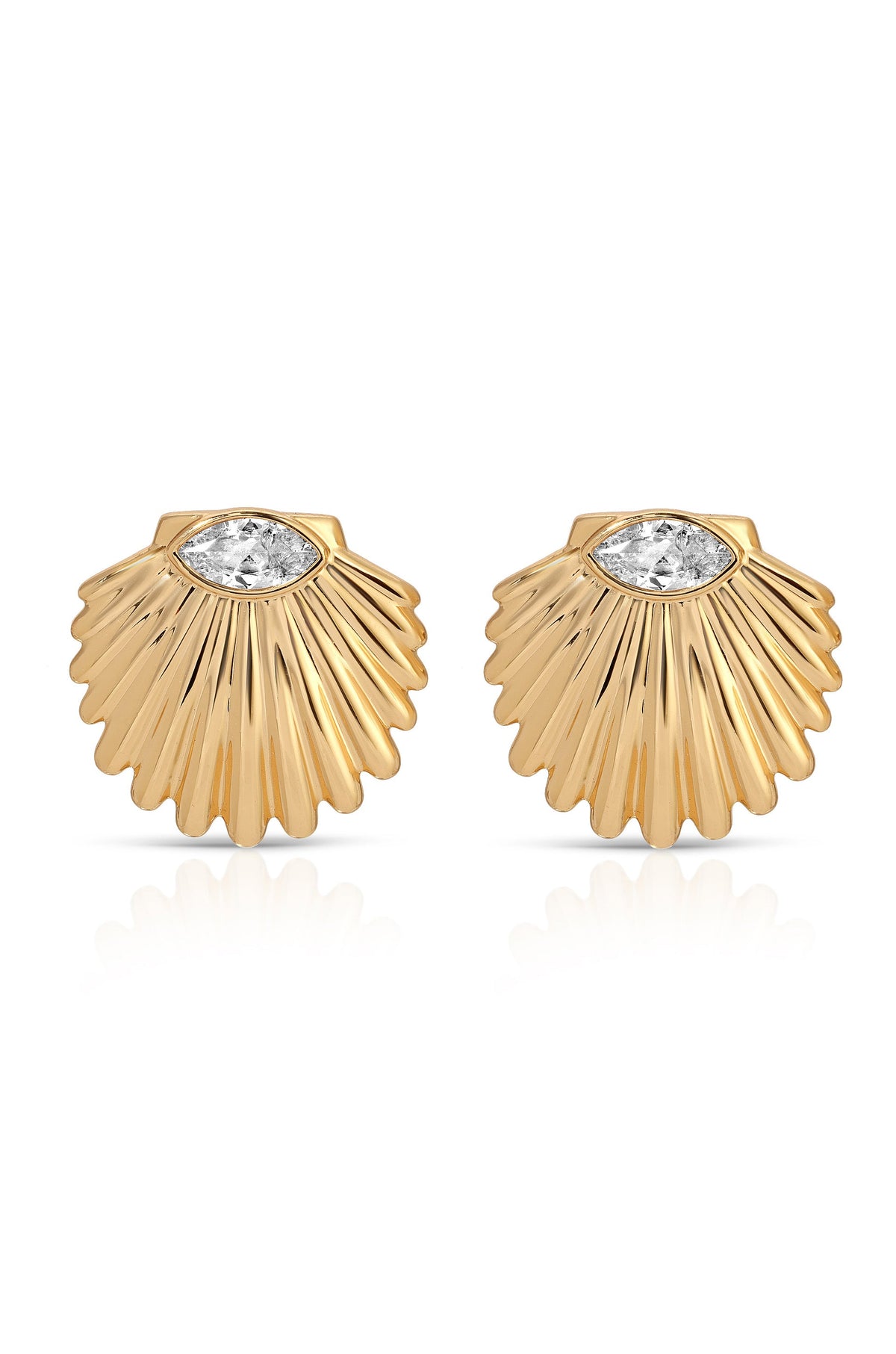 Santorini Shell Studs - Clear Crystal with 18k Gold Plating | Ettika