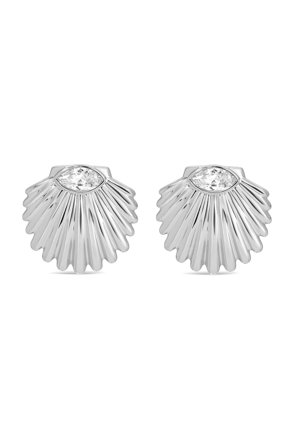 Santorini Shell Studs - Clear Crystal with 18k Gold Plating | Ettika