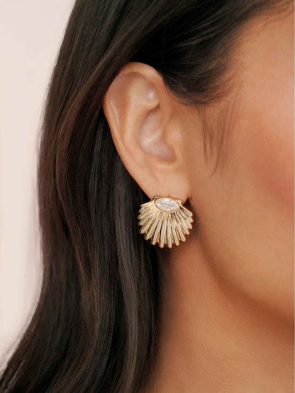 Santorini Shell Studs - Clear Crystal with 18k Gold Plating | Ettika