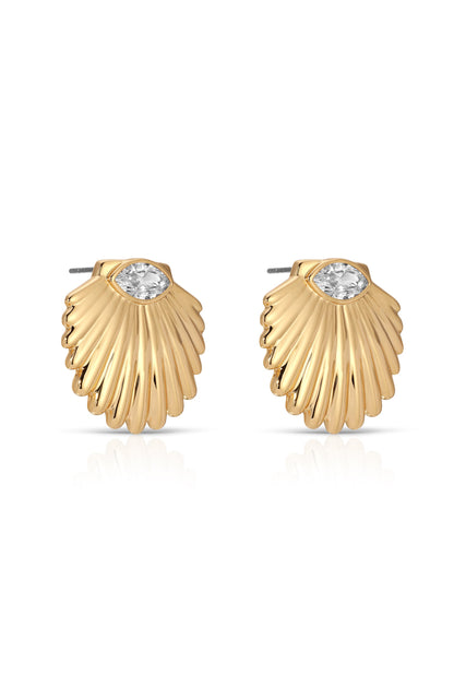 Santorini Shell Studs - Clear Crystal with 18k Gold Plating | Ettika