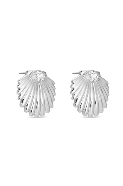 Santorini Shell Studs - Clear Crystal with 18k Gold Plating | Ettika