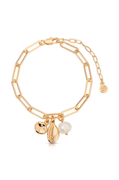 Golden Shore Charm Bracelet - Pearl with 18k Gold Plating | Ettika